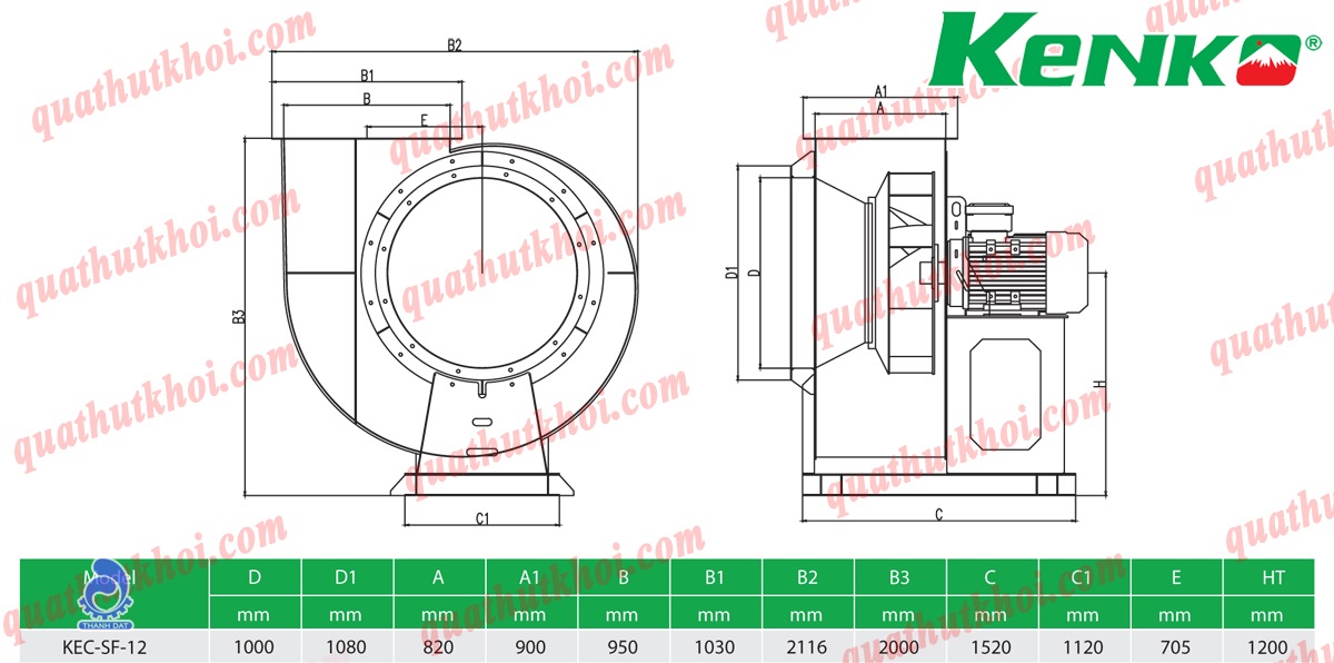 Quạt ly tâm hút khói chữa cháy 2 tốc độ 37KW 50HP KENKO KEC-SF-12